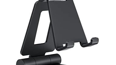 Nulaxy Dual Folding Cell Phone Stand, Fully Adjustable Foldable Desktop Phone Holder Cradle Dock Compatible with iPhone 17 16 15 14 13 12 11 Pro Max Xs Xr X 8, Nintendo Switch, All Phones