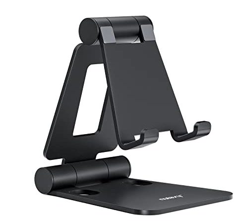 Nulaxy Dual Folding Cell Phone Stand, Fully Adjustable Foldable Desktop Phone Holder Cradle Dock Compatible with iPhone 17 16 15 14 13 12 11 Pro Max Xs Xr X 8, Nintendo Switch, All Phones