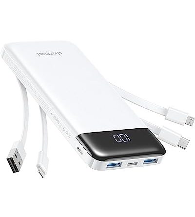 Charmast Portable Charger with Built in Cables, Power Bank with Cords Wires, Slim 10000mAh Travel Battery Pack 6 Outputs 3 Inputs 3A Fast Charging for Samsung Google Pixel LG Moto iPhone iPad