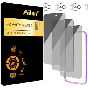 Ailun 3 Pack for iPhone 17 Pro Max Privacy Screen Protector [6.9 inch]+ 3 Pack Camera Lens Protector with Installation Frame,Dynamic Island Compatible,Anti Spy Tempered Glass[9H Hardness]-HD