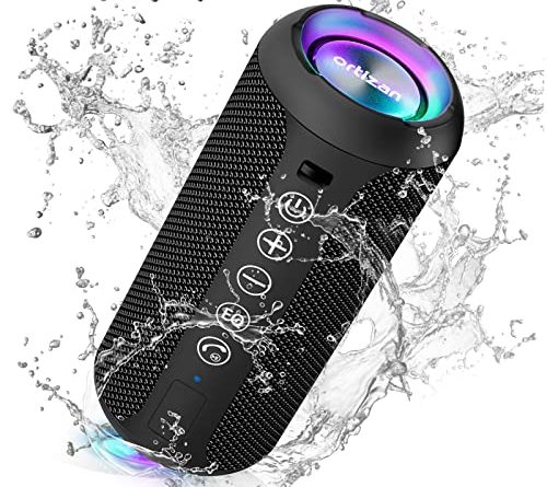 Ortizan Portable Bluetooth Speaker x Stocking Stuffers: IPX7 Waterproof, Wireless, Big Sound, Deep Bass, Dual Pairing, 30H Playtime, White Elephant Gift for Adults Men Women Teen Boys Girls (Black)