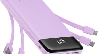 charmast Portable Charger with Built in Cables, Power Bank with Cords Wires, Slim 10000mAh Travel Battery Pack 6 Outputs 3 Inputs 6A Fast Charging for Samsung Google Pixel LG Moto iPhone iPad