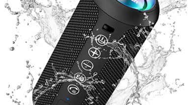 Ortizan Portable Bluetooth Speaker x Stocking Stuffers: IPX7 Waterproof, Wireless, Big Sound, Deep Bass, Dual Pairing, 30H Playtime, White Elephant Gift for Adults Men Women Teen Boys Girls (Black)