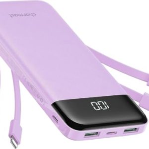 charmast Portable Charger with Built in Cables, Power Bank with Cords Wires, Slim 10000mAh Travel Battery Pack 6 Outputs 3 Inputs 6A Fast Charging for Samsung Google Pixel LG Moto iPhone iPad