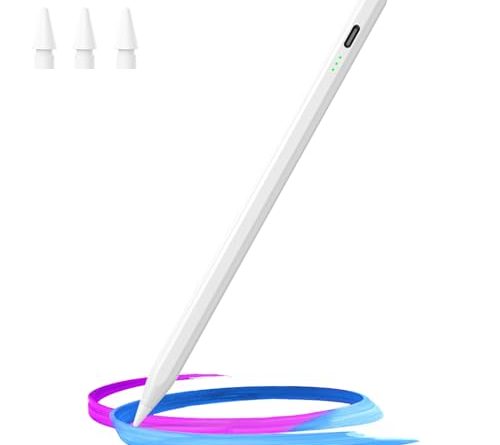 Stylus Pen for iPad(2018-2025)-13 Mins Fast Charge with Tilt Sensitivity & Palm Rejection for iPad 11/10/9/8/7/6th Gen, Air 7/6/5/4/3/M3/M2, Pro 13"/12.9"/11"/M4, Mini 7/6/5th, White