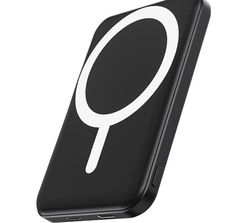 podoru for Magsafe Battery Pack, 5000mAh Magnetic Power Bank with Type-C Cable 20W PD Fast Charging Lighting Input Wireless Portable Charger for iPhone 17/16/15/14/13/12/ All Series-Black