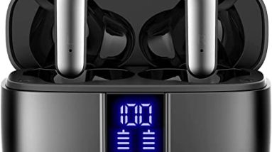 TAGRY Bluetooth Headphones True Wireless Earbuds 60H Playback LED Power Display Earphones with Wireless Charging Case IPX5 Waterproof in-Ear Ear buds with Mic for TV Smart Phone Laptop Computer Sports