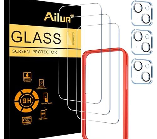 Ailun 3 Pack Screen Protector for iPhone 15 [6.1 inch] + 3 Pack Camera Lens Protector with Installation Frame,Case Friendly Tempered Glass Film,[9H Hardness] - HD