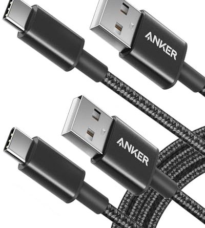Anker Cable [2 Pack 6ft], USB A to USB C Cable for iPhone 17 Series,Samsung Galaxy S10 S10+, LG V30, Beats Fit Pro and More (Black).
