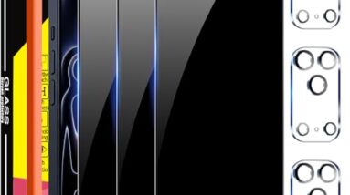 Milomdoi 3 Pack Privacy Screen Protector for iPhone 17 Pro Max [Phone Case Friendly] Accessories Private Film, 3 Pacs Tempered Glass Camera Lens Protector, with Mounting Frame for Apple Anti Spy,Black