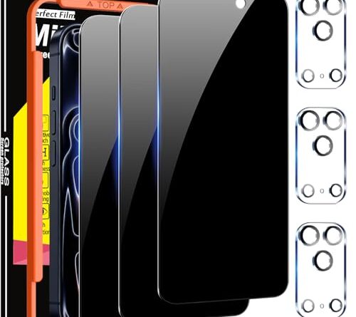 Milomdoi 3 Pack Privacy Screen Protector for iPhone 17 Pro Max [Phone Case Friendly] Accessories Private Film, 3 Pacs Tempered Glass Camera Lens Protector, with Mounting Frame for Apple Anti Spy,Black