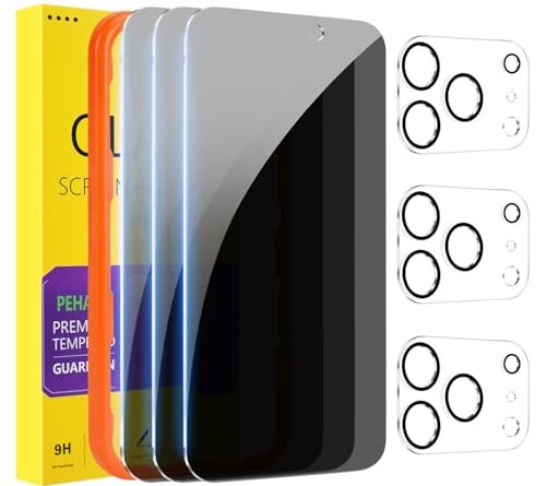 PEHAEL 3+3Pack for iPhone 17 Pro Max Privacy Screen Protector with Camera Lens Protector Full Coverage Anti-Spy Tempered Glass Film 9H Hardness Easy Installation Bubble Free [6.9 inch]
