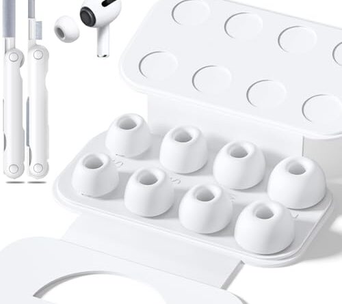 4 Pairs Replacement Ear Tips for AirPods Pro 2nd/1st Generation with Portable Storage Box & Cleaner Pen,Noise Reduction Holewith & Built-in dust Guard Screen,Silicone Ear Tips for AirPods Pro (White)