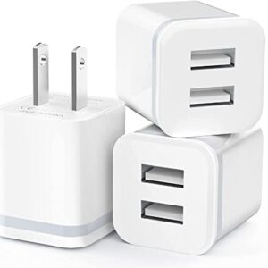 USB Wall Charger, LUOATIP 3-Pack 2.1A 5V Dual Port Cube Power Adapter Plug Block Charging Box Brick for iPhone 14 13 12 11 Pro Max SE XS XR X 8 7 6 6S Plus, Galaxy, LG, Moto, Android Phones