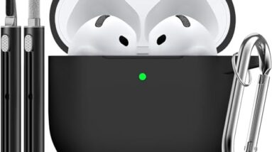 Ljusmicker for AirPods 4 Case 2024 with Cleaner Kit,Soft Silicone Protective Cover for Apple AirPods 4th Generation Cases for Women Men,AirPod 4 Case Accessories with Keychain-Black