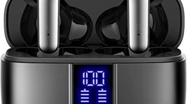 TAGRY Bluetooth Headphones True Wireless Earbuds 60H Playback LED Power Display Earphones with Wireless Charging Case IPX5 Waterproof in-Ear Ear buds with Mic for TV Smart Phone Laptop Computer Sports