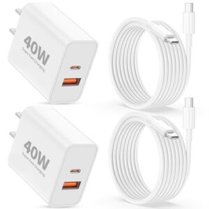 iPhone 17 16 15 Pro Max Charger Fast Charging, 2-Pack 40W Dual Port USB C Fast Wall Charger Block with 6FT Type C Cable Cord for iPhone 17/17 Pro/17 Pro Max/Air/16/16 Pro Max/15/15 Plus, iPad Pro/Air