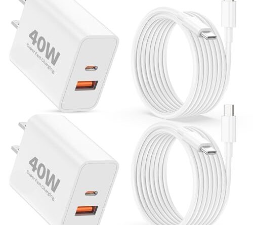 iPhone 17 16 15 Pro Max Charger Fast Charging, 2-Pack 40W Dual Port USB C Fast Wall Charger Block with 6FT Type C Cable Cord for iPhone 17/17 Pro/17 Pro Max/Air/16/16 Pro Max/15/15 Plus, iPad Pro/Air