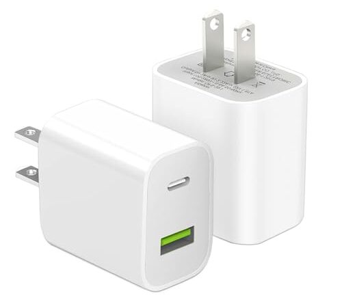 2 Pack USB C Charger Block, Dual Port Type C Wall Charger Fast Charging 20W Power Adapter Cube for iPhone 14/14 Pro/14 Pro Max/14 Plus/13/12/11, XS/XR/X, iPad, Samsung, More
