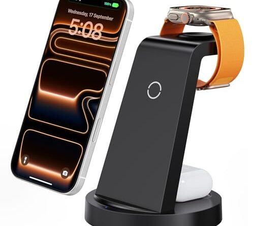 3 in 1 Charging Station for iPhone, Wireless Charger for iPhone 17 16e 16 15 14 13 12 11 X Pro Max & Apple Watch - Wireless Charging Station for AirPods 4 3 Pro