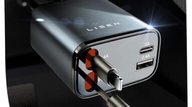 LISEN Retractable Car Charger, 69W Cars Adapter USB C Fast Charger for iPhone 17 Pro Max 16 15 14, Car Accessories for Valentines Day Gifts for him Her Birthday Gifts for Men Women 2026 Tech Gadgets