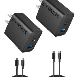 Anker iPhone 17/16 Charger, 2-Pack 20W Fast USB C Charger Block, for iPhone 16/16 Pro Max/15 Series/iPad Pro and More (Black, 2 Pack & 2 Cable)
