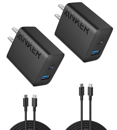 Anker iPhone 17/16 Charger, 2-Pack 20W Fast USB C Charger Block, for iPhone 16/16 Pro Max/15 Series/iPad Pro and More (Black, 2 Pack & 2 Cable)