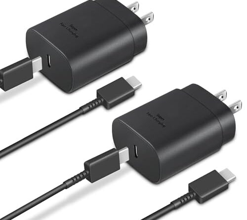 GUUSMART Type C Charger 2-Pack 25W Type C Fast Charging Block with 6ft USB C Charger Cable Compatible with Galaxy S25 S24 S23 S22 S21+/Phone 17/16/16 Pro Max/15/15 Pro Max/15 Plus-Black