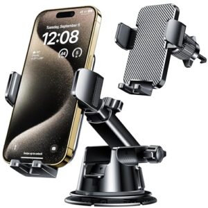 Qifutan Dash Mounted Holders Phone Holders for Your Car Phone Mount for Car Windshield Dashboard Air Vent Universal Desk Mounts Hands Free Automobile Cell Phone Holder Fit for iPhone Smartphone