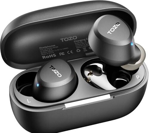 TOZO A1 Wireless Earbuds Bluetooth 5.3 Light Weight in Ear IPX5 Waterproof Headphones 2 Mic for AI Calls, Immersive Premium Sound Bass Headset with Charging Case, 32 Presets EQ Customization via App