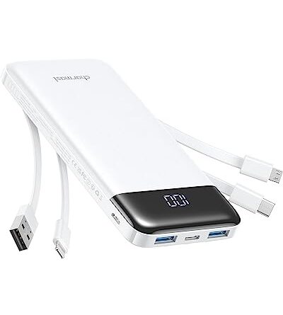 Charmast Portable Charger with Built in Cables, Power Bank with Cords Wires, Slim 10000mAh Travel Battery Pack 6 Outputs 3 Inputs 3A Fast Charging for Samsung Google Pixel LG Moto iPhone iPad