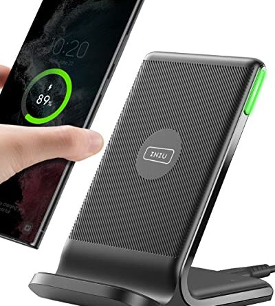 INIU Wireless Charger, 15W Fast Qi Certified Wireless Charging Station with Sleep-Friendly Adaptive Light Compatible with iPhone 17 16 15 14 13 12 Pro Max Samsung Galaxy S25 S24 S23 Note 20 Google etc