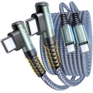 AINOPE USB C to USB C Cable 60W 2Pack 6.6ft C to C Cable Fast Charging Type C Charger Fast Charging Right Angle Sideways Phone Charger USBC - USBC for iPhone 17 Pro Max 16 Accessories Samsung S25 iPad