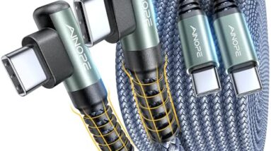 AINOPE USB C to USB C Cable 60W 2Pack 6.6ft C to C Cable Fast Charging Type C Charger Fast Charging Right Angle Sideways Phone Charger USBC - USBC for iPhone 17 Pro Max 16 Accessories Samsung S25 iPad