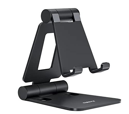 Nulaxy Dual Folding Cell Phone Stand, Fully Adjustable Foldable Desktop Phone Holder Cradle Dock Compatible with iPhone 17 16 15 14 13 12 11 Pro Max Xs Xr X 8, Nintendo Switch, All Phones