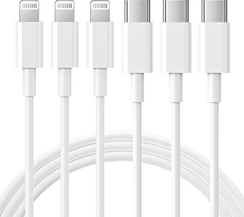 RCTech USB C to Lightning Cable 3Pack 6FT [MFi Certified] iPhone Fast Charger Cable USB-C Power Delivery Charging Cord for iPhone 14/13/12/11/XS/XR/X/8/iPad, White