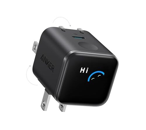 Anker Nano USB C Wall Charger, 45W Fast Charging Smart Display Charger, with 180° Foldable Plug, Smart Recognition,Built-in Care Mode,for iPhone 17/16,Apple Watch(Black,Non-Battery,No Cable Included)