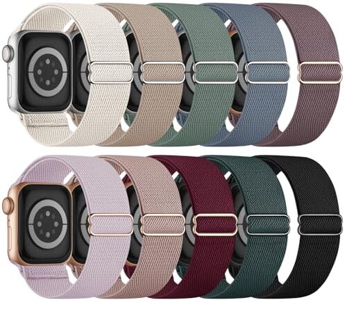 10 Pack Stretchy Bands Compatible with Apple Watch Band 40mm 38mm 41mm 42mm 44mm 45mm 46mm 49mm Women Men, Water-Resistant Solo Loop Elastic Sport Straps for iWatch Series 11 10 9 8 7 6 5 4 3 SE Ultra