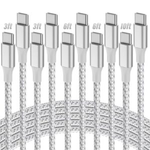 SwaggWood USB C to USB C Cable, 5-Pack [3/3/6/6/10FT] 60W USBC Fast Charging Cable Nylon Braided Type C Charger Cord for iPhone 17/16/iPad Pro/MacBook Air and More