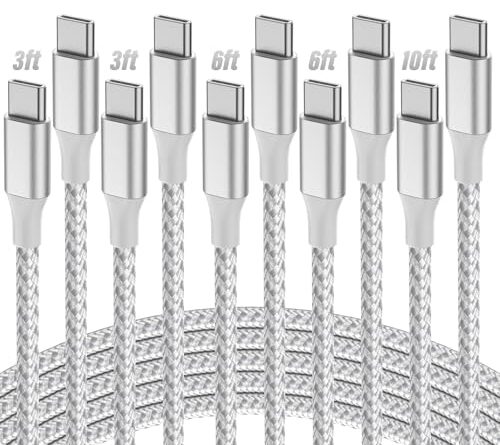 SwaggWood USB C to USB C Cable, 5-Pack [3/3/6/6/10FT] 60W USBC Fast Charging Cable Nylon Braided Type C Charger Cord for iPhone 17/16/iPad Pro/MacBook Air and More