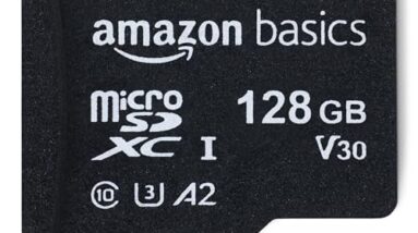 Amazon Basics Micro SDXC Memory Card with Full Size Adapter, A2, U3, Read Speed up to 100 MB/s, 128 GB, Black