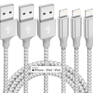 iPhone Charger 3 Pack 10 ft Apple MFi Certified Lightning Nylon Braided Cable Fast Charging Cord Compatible with iPhone 13 12 11 Pro Max XR XS X 8 7 6 Plus SE iPad and More