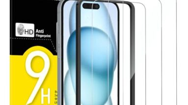 NEW'C 3 Pack Designed for iPhone 16, iPhone 15 Screen Protector (6.1 inches),Enhanced Tempered Glass Protection with easy installation tool included,Ultra Resistant