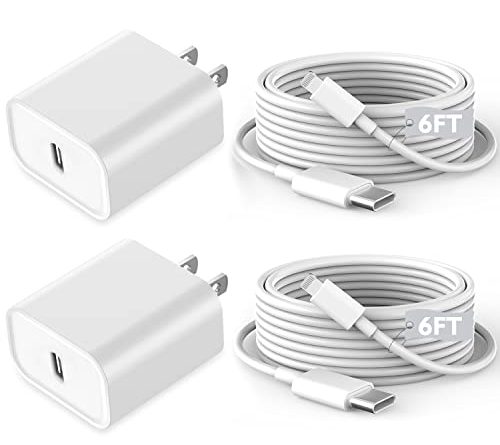 Fast iPhone Charger, iPhone Charger Fast Charging 2Pack Quick Chargers 6ft Long USB C to Lightning Cable Quick Charging Cord USB Charge Block Adapter for iPhone 14 Plus/14 ProMax/13 Mini 12/11/XS/iPad