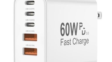 USB C Charger Block, 60W 5 in 1 Charging Blocks, PD 3.0 Fast Charger iPhone, QC 2A Wall Plug Multiport Type C Charging Block for iPhone 17 16 15 14 13 12 Pro Max, iPad, iPod, Samsung, AirPods Pro