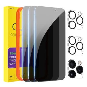 PEHAEL 3+3Pack for iPhone 16 Pro Max Privacy Screen Protector with Camera Lens Protector Full Coverage Anti-Spy Tempered Glass Film 9H Hardness Easy Installation Bubble Free [6.9 inch]