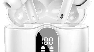 Wireless Earbuds, Bluetooth 5.4 Headphones Bass Stereo, Ear Buds with Noise Cancelling Mic, LED Display in Ear Earphones Clear Calls, IP7 Waterproof Bluetooth Earbuds for Phones/Sports/Laptop, White