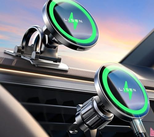 LISEN for 15W MagSafe Car Mount Charger,Magnetic Wireless Cars Charger,Magnetic Phone Holder for Cars,Phone Holders for Your Car Accessories for Men Women Jeep Ford F150 for iPhone 17-12,Samsung,Gifts