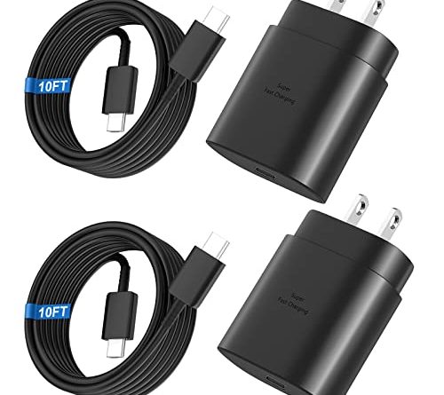 Super Fast Charger Type C, 25W USB C Wall Charger Fast Charging for Samsung Galaxy S25 Ultra/S25/S25+/S24+/S24 Ultra/S24/S24+/S23 Ultra/S22 Ultra/S21 with 10FT Long Android Type C Charger Cable 2Pack