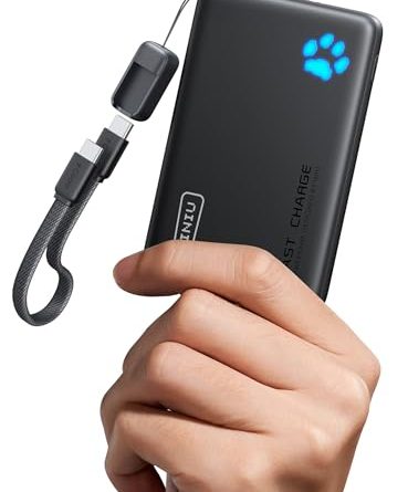 INIU Portable Charger, Ultra Slim 45W Fast Charging with Attached USB C Cable, Flight-Safe 10000mAh PD Power Bank Battery Pack, Travel Essential Phone Powerbank for iPhone 17 16 Samsung S25 Google etc